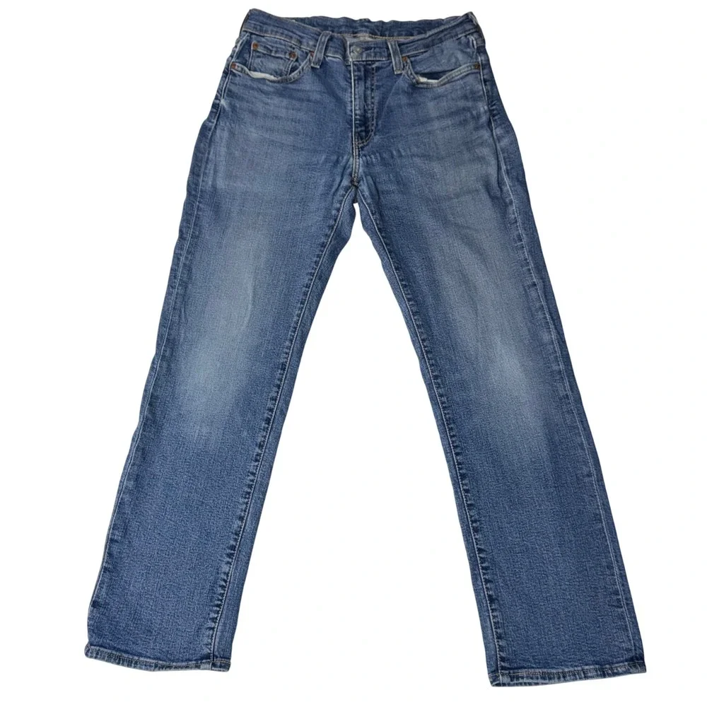 Levis Premium 514 Jeans Mens 31x30 Big E Blue Leather Patch Medium Wash READ!